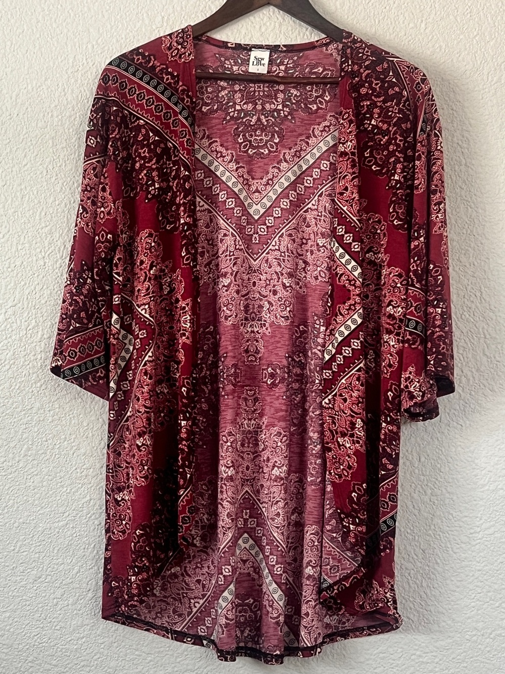 Sew In Love Burgundy Paisley Open Front Cardigan Size S